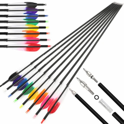 28" 30" 31" Carbon Arrows 5'' Feather SP500 Archery Recurve Compound Bow Hunting - Image 1 of 4