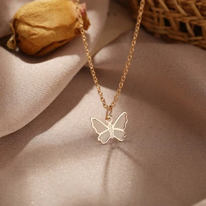 Dünne Kette Halskette Für Frauen Choker Schmetterling Anhänger Gold Silber < - Bild 1 von 10