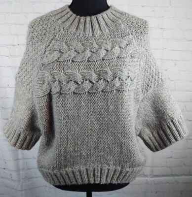 Ann Taylor Loft Gray Half Sleeve Short Cable Knit Wool/Alpaca Sweater, Sz. M - Image 1 of 4