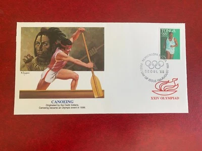TONGA 1988 FDC FLEETWOOD OLYMPIC GAMES OLYMPID CANOE CANOEING - Image 1 of 2