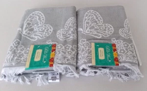 NEW 2 Bath Towels 27x52 The Pioneer Woman Butterfly Garden Gray Bathroom Towels - Picture 1 of 7