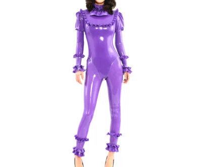 100% Latex Rubber Cosplay  Anzug Lila Catsuit Bodysuit Zentai 0.4mm S-XXL - Bild 1 von 4
