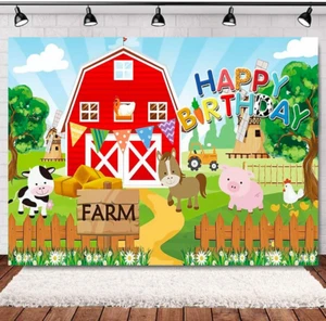 Farm Animals Birthday Party Backdrop Banner | Barnyard Photography Background - Picture 1 of 2