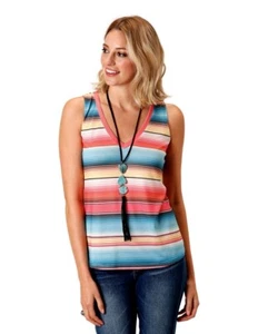 Roper Western Shirt Womens Tank Pastel M White 03-037-0514-3042 WH - Picture 1 of 2
