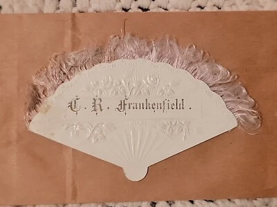 ВИНТАЖНЫЙ РЕКЛАМНЫЙ МИНИ-ВЕНТИЛЯТОР 5 X 3 ДЮЙМА C. R. Frankenfield с тиснением и краями  - Изображение 1 из 4