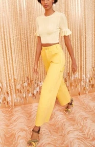 Ulla Johnson Patti Top In Yellow Sol Metallic Knit Ruffle Crop Sweater S $350 - Picture 1 of 6