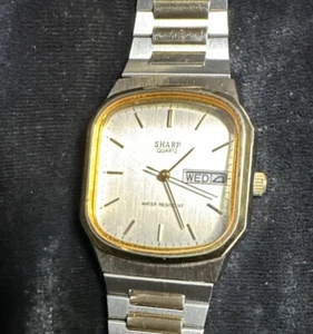 Vintage Men's Sharp Quartz Two-Tone Tank Watch EUC - Picture 1 of 13
