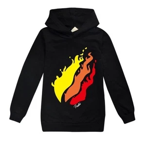 Kids Hooded Flame Boys Girls Fire Pints Cotton Preston Play Hoodie Sweatshirt - Picture 1 of 32