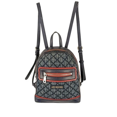 Love Moschino Quilted Denim Blue Red Faux Leather Trim Y2K Mini Backpack - Image 1 of 4