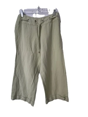 Pantology 亚麻裤女式 10 裁剪 Capri 浅鼠尾草绿色侧拉链衬里 — 第 1/4 张图片