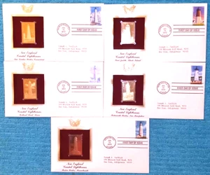 New England Lighthouses COMPLETE SERIES OF ALL 5! Gold Replicas See Below - Picture 1 of 13