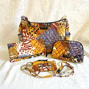 Vera Bradley Painted Feathers 4pc Bag Set Purse Wallet Cosmetic & Lanyard - Picture 1 of 24