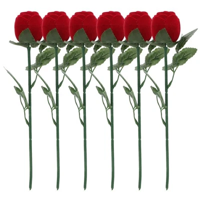6PCS Red Rose Flower Boxes - Earring Box Case Flower Engagement - Image 1 of 4