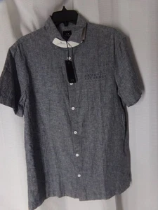 AX ARMANI EXCHANGE Shirt size Small blue Linen Cotton blend short sleeve NWT - Picture 1 of 4
