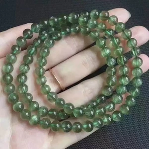 Natürliches Katzenauge grün Rutilquarz mehrsträngiges buddhistisches Mala Armband - Bild 1 von 5