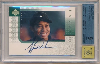 TIGER WOODS 2001 UPPER DECK ROOKIE PLAYER'S INK AUTOGRAPH SP AUTO BGS 9 MINT 10 - Image 1 of 2