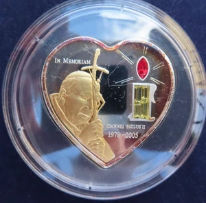 Liberia 10 Dollar 2005 Papst Johannes Paul II. gilded Swarovski Silber 25,00 g - Bild 1 von 2