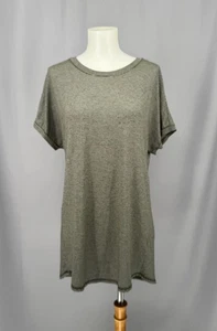 ModCloth Tunic Womens Medium Gray White Striped Short Sleeve Stretch Lagenlook - Picture 1 of 9
