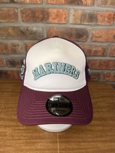 New Era Seattle Mariners 9forty A-Frame White Maroon Mesh Foam Snapback Hat - Picture 1 of 7