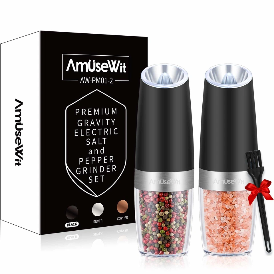 Gravity Electric Salt and Pepper Grinder Set of 2 Battery Operated Automatic