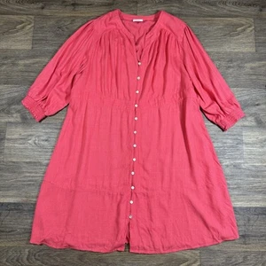 J.JILL $129 Solid Pink Shirred Button Up Linen Blend Shirt Dress Size 2x - Picture 1 of 13