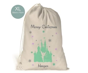 Personalised XL Drawstring Christmas sack/stocking..tinkerbell fairy silhouette - Picture 1 of 1
