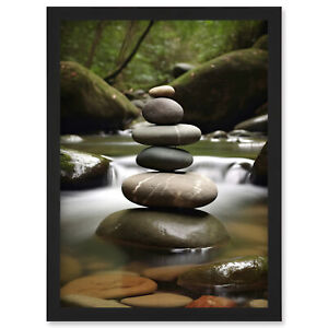 Zen Massage Stone Waterfall River Nature Beauty Salon Framed Wall Art Print A4
