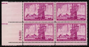 US USA Sc# 1027 MNH FVF PLATE # BLOCK Dutch Ships New York City 300th Skyscraper - Picture 1 of 1