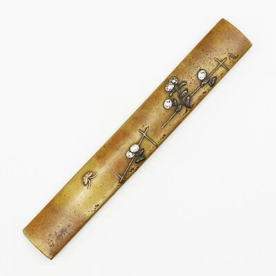 Kozuka Chrysanthemum & Butterfly Japanese Antique Sword Fitting Samurai Katana - Image 1 of 4