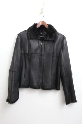 Chaqueta de cuero forrada de piel de conejo L Guess para mujer de colección en negro Y2k Foto 1 de 4