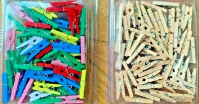 50 Miniklammern 2,5cm NATUR - BUNT WäscheKlammern Dekoklammern Bastelklammern - Bild 1 von 3