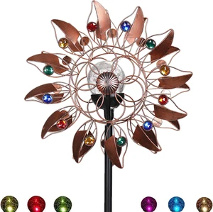 Solar Wind Spinner Multi-Color LED Glass Ball Kinetic Outdoor Garden Decoration - Picture 1 of 6