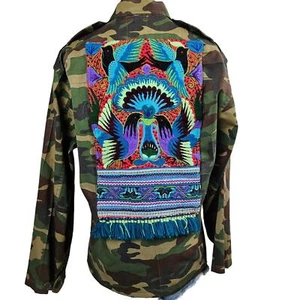 NUEVA Camisa Camuflada Reciclada Tricia Fix XS Bordada Boho Ejército Verde azulado ÚNICA NUEVA CON ETIQUETAS - Imagen 1 de 15