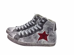 scarpe sneakers alte uomo donna pelle bianco grigio stella rossa sfumato vintage - Foto 1 di 5