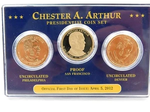 2012 Chester A. Arthur Presidential Dollar 3 Coin Set First Day of Issue - Bild 1 von 2