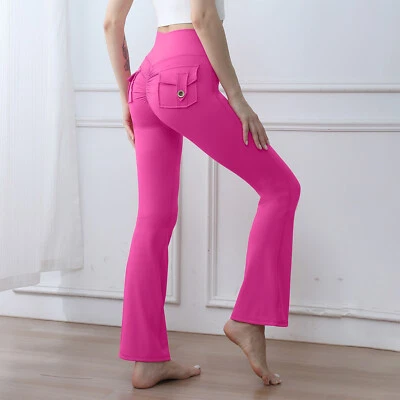 Para mujeres Calzas Acampanadas en el trasero Bolsillos Carga Campana Parte Inferior Salón Yoga Pantalones Foto 1 de 4