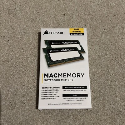 CORSAIR DDR3 1066MHz 8 GB - 2x4GB RAM MACMEMORY NOTEBOOK - Image 1 of 2