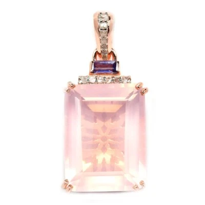 925 STERLING SILVER PENDANT NATURAL ROSE QUARTZ 20 x 15 MM. & PURPLE BLUE IOLITE - Image 1 of 4