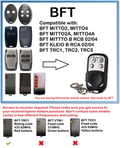 BFT MITTO2, MITTO4 KLEIO TRC Telecomando compatibile codice rotante 433,92 MHz. - Foto 1 di 6