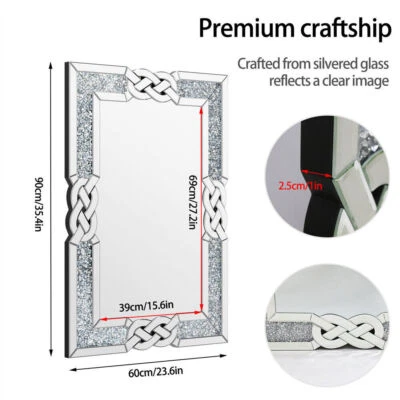 Rectangle Crush Diamond Wall Hanging Accent Mirror for Home Fireplace Office - Image 1 of 4