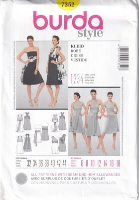 Burda Sewing Pattern 7352 EASY Empire Dresses with Drape Scarf Size 6 to 18 - Image 1 of 4