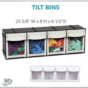 Plastic Storage Tilt Bins Dental Organizer Black or White Frame, 4 -Bin Unit - Picture 1 of 3