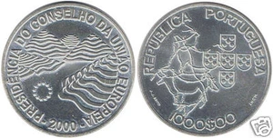 manueduc   PORTUGAL  2000 1000 ESCUDOS PLATA 27 grs.  PRESIDENCIA UE  Nueva - Picture 1 of 1