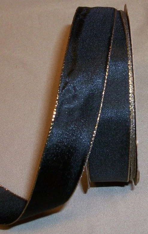 15 Yard roll BLACK TAFFETA GOLD WIRE EDGE RIBBON  7/8" W - Image 1 of 1