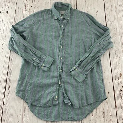 Camisa Ledbury Rayas Calce Clásico Lino Manga Larga Botón Frontal Para Hombre XL Verde Foto 1 de 4