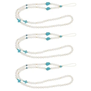 3 Count Turquoise Mobile Phone Chain Beaded Badge Lanyard Cellphone - Photo 1/12