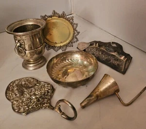 6 Stück Silberteller und silberfarbene antike Amphore, Aschenbecher, Kerzentabak - Bild 1 von 13