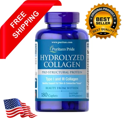 Puritan's Pride Colágeno Hidrolizado 1000mg Suplemento Tipo I e Iii 180 Comprimidos Foto 1 de 3