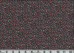 1 Yard Fabric Floral Pink Lavender Flowers on  Black 44" Wide Vintage 1960s 70s - Picture 1 of 1