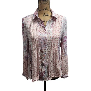 Jane + Delancey Blusentop Blumenmuster Plissee Knopfleiste Viskose M - Bild 1 von 7